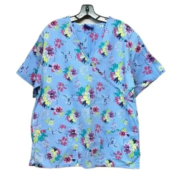 Carol's Scrubs Women's V-Neck Floral Print Scrub Top Size L Multicolor W… - Picture 1 of 4